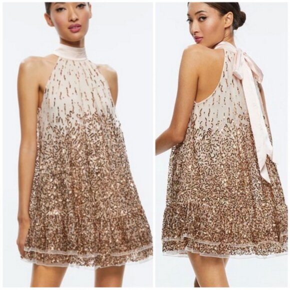 Alice + Olivia Pearl Blush/Rose Gold Sequin Xenon Cape Mini Dress - Picture 1 of 5